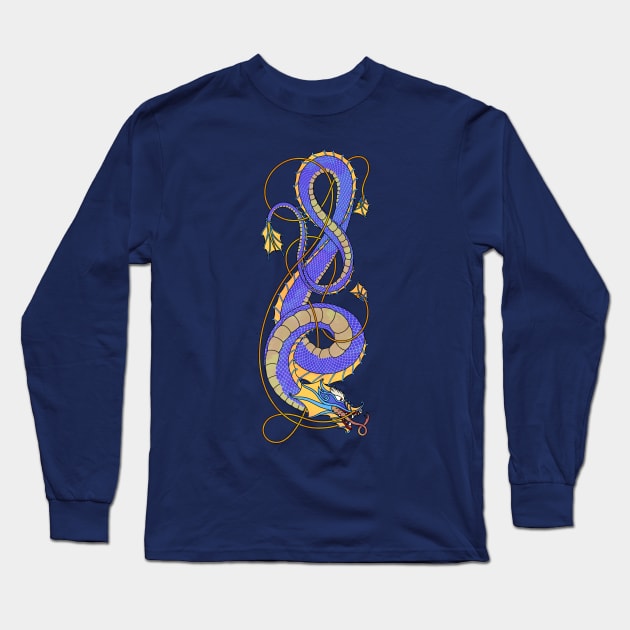 Nordic-Asian Blue Dragon Long Sleeve T-Shirt by Art of Arklin